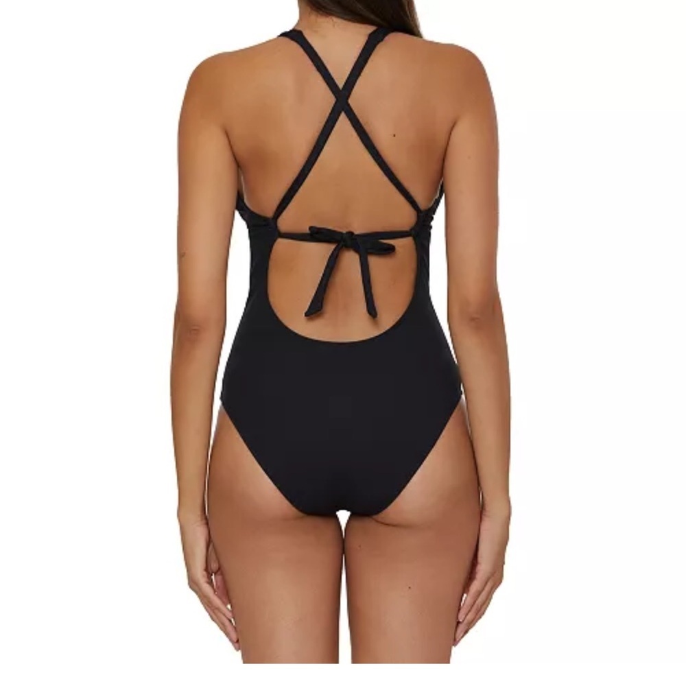 BECCA Modern Edge Textured Plunging Neck Black Swimsuit Size Large - Picture 3 of 8